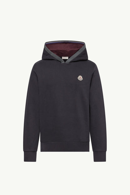 Moncler Brushed Cotton Logo Hoodie Navy Blue Navy Blue