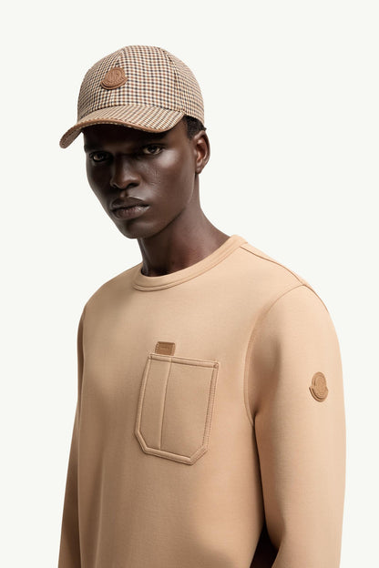 Moncler Leather Logo Tag Cotton Blend Sweatshirt Beige Beige