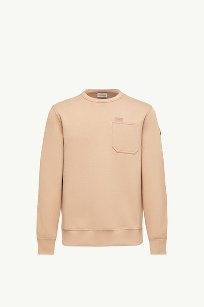 Moncler Leather Logo Tag Cotton Blend Sweatshirt Beige Beige