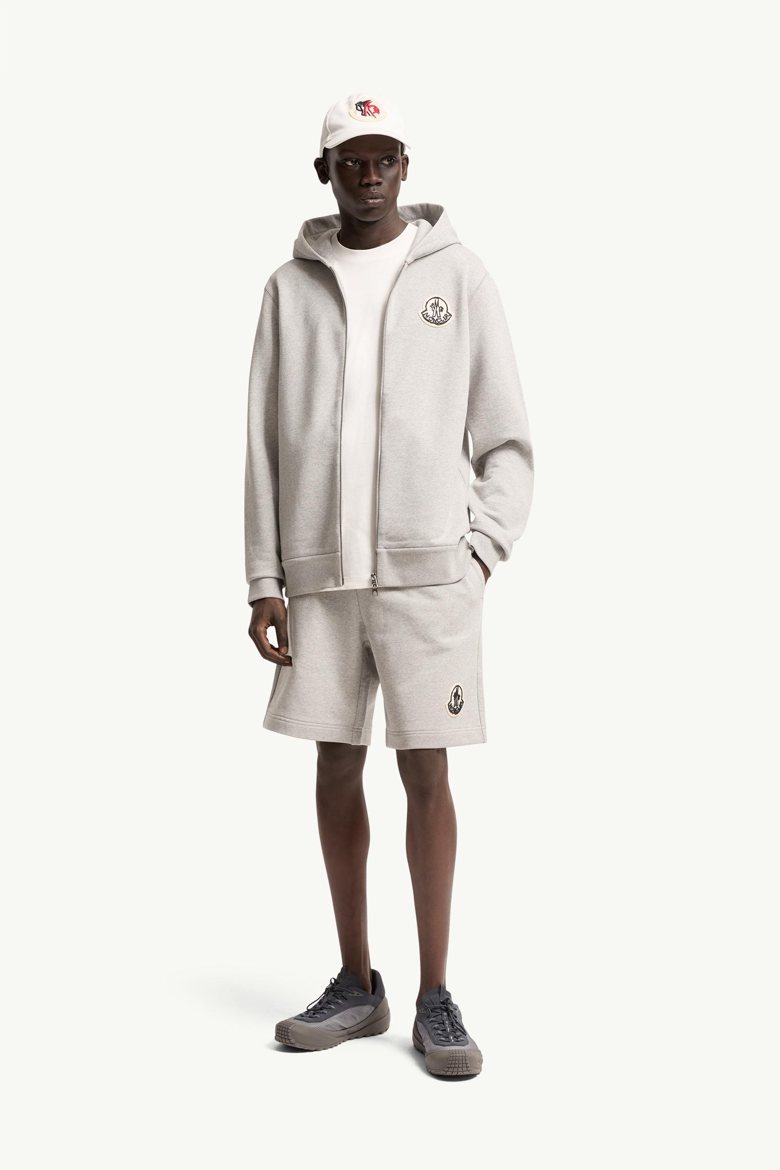Moncler Sketched Logo Zip-Up Cotton Hoodie Grey Grey