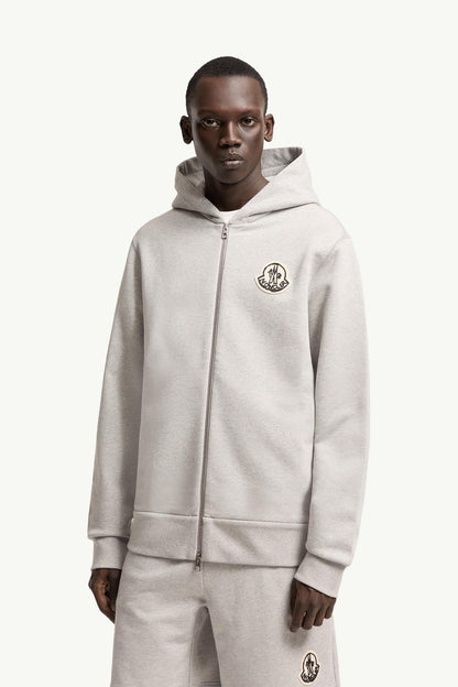 Moncler Sketched Logo Zip-Up Cotton Hoodie Grey Grey