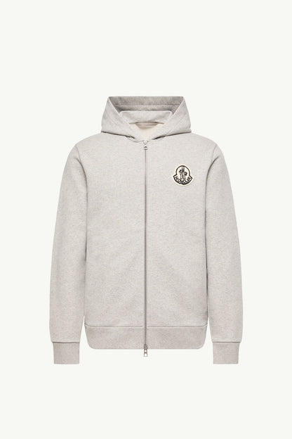 Moncler Sketched Logo Zip-Up Cotton Hoodie Grey Grey