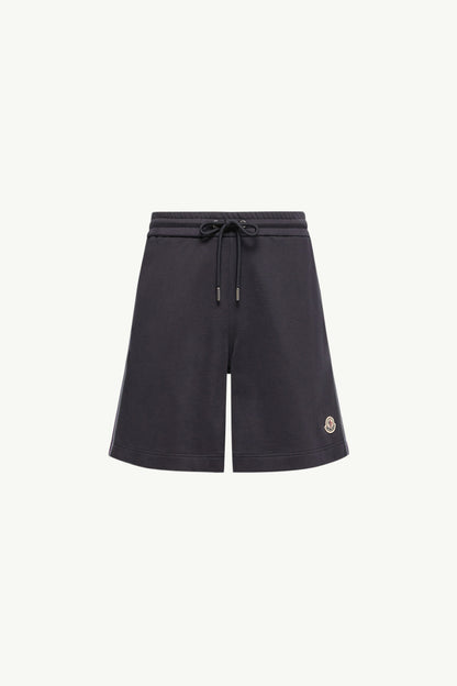 Moncler Striped Trim Cotton Fleece Shorts Navy Blue Navy Blue