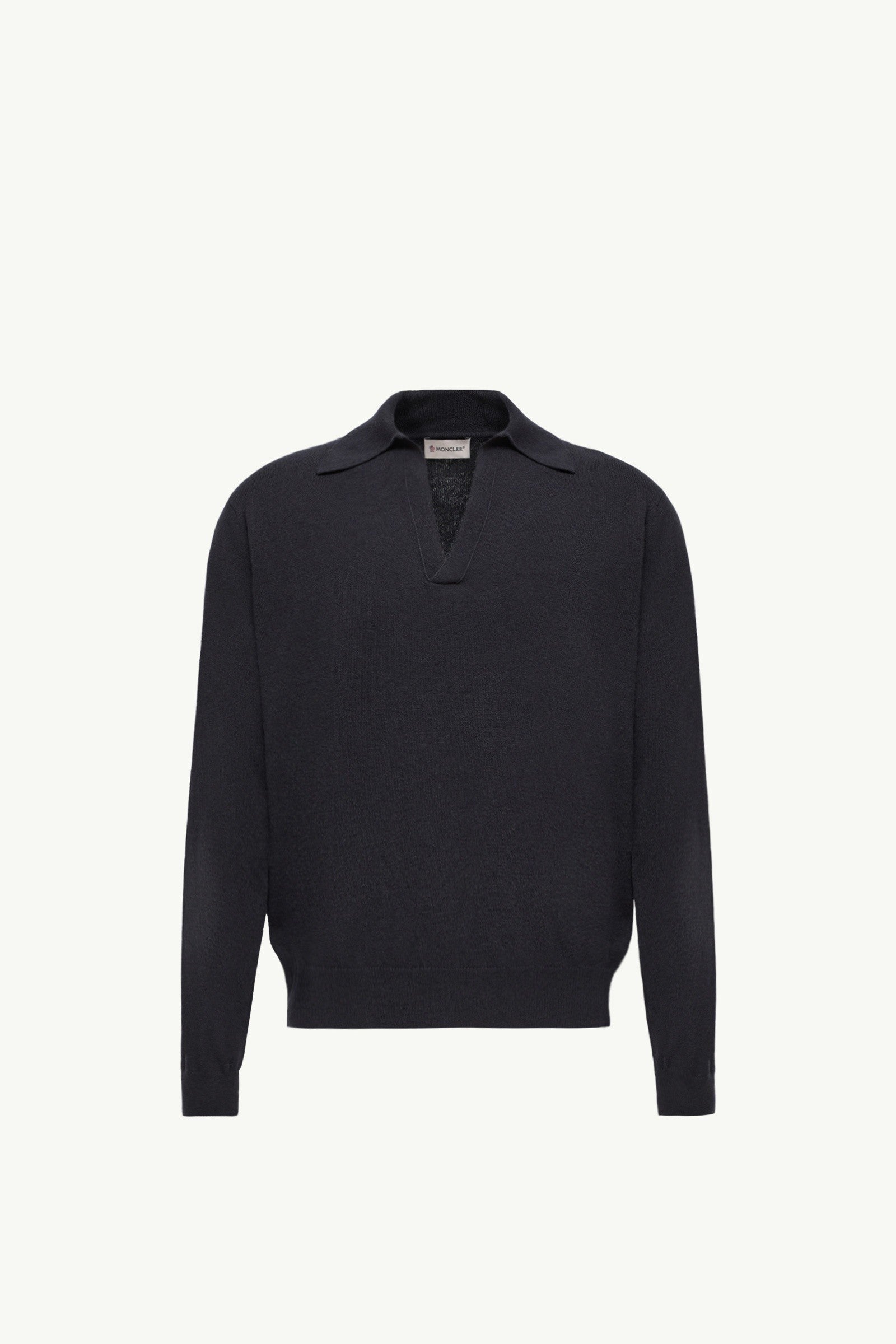 Moncler Wool & Cashmere Long Sleeve Polo Shirt Navy Blue Navy Blue