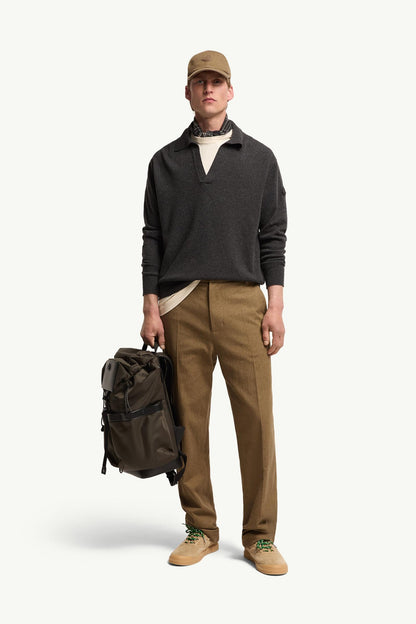 Moncler Wool & Cashmere Long Sleeve Polo Shirt Black Black