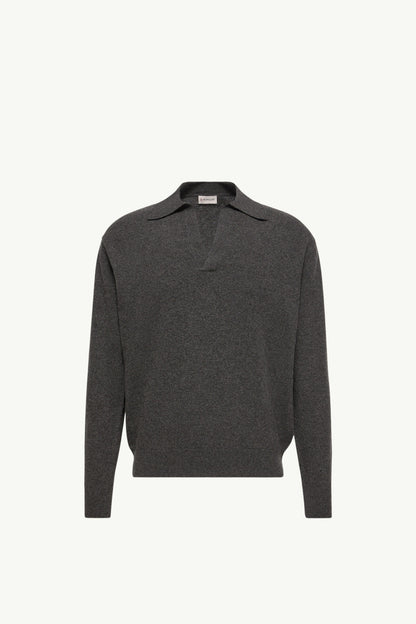 Moncler Wool & Cashmere Long Sleeve Polo Shirt Black Black