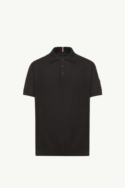 Moncler Logo Cotton Knit Polo Black Black