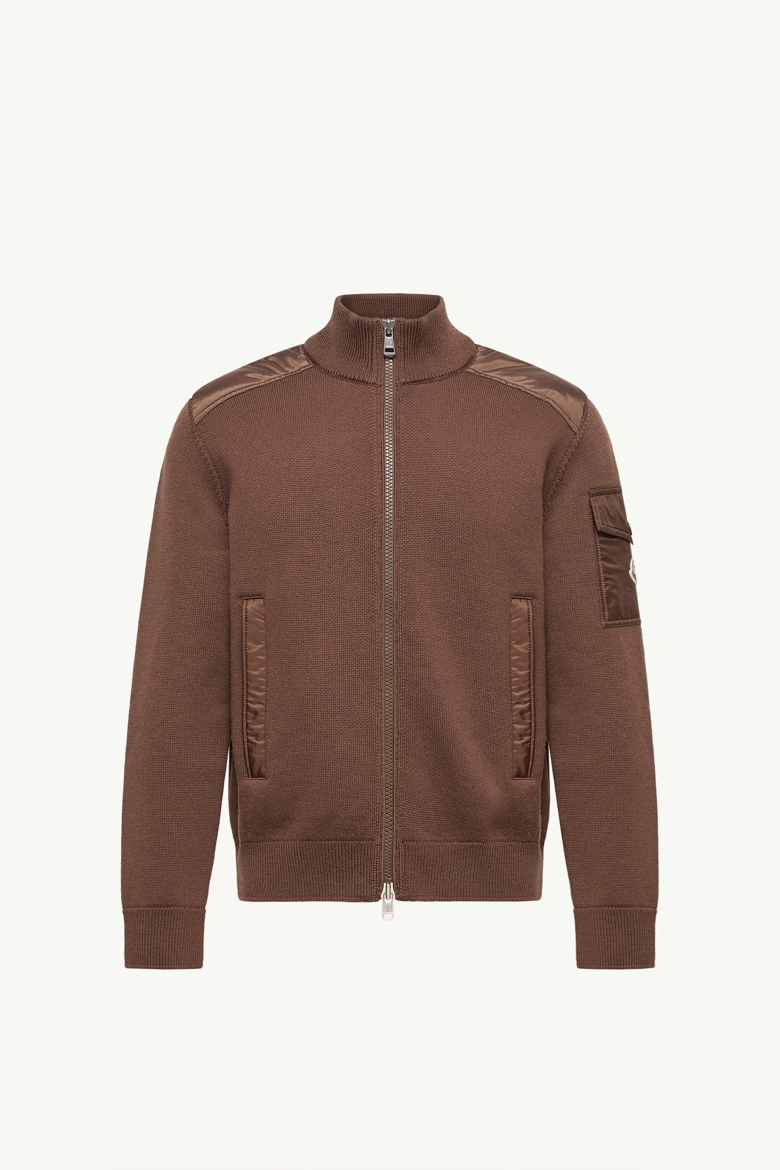 Moncler Padded Wool Zip-Up Cardigan Brown Brown