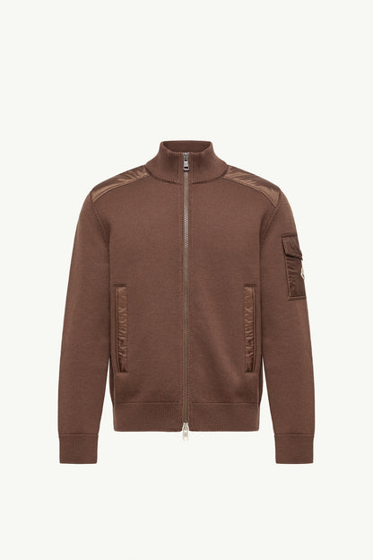 Moncler Padded Wool Zip-Up Cardigan Brown Brown