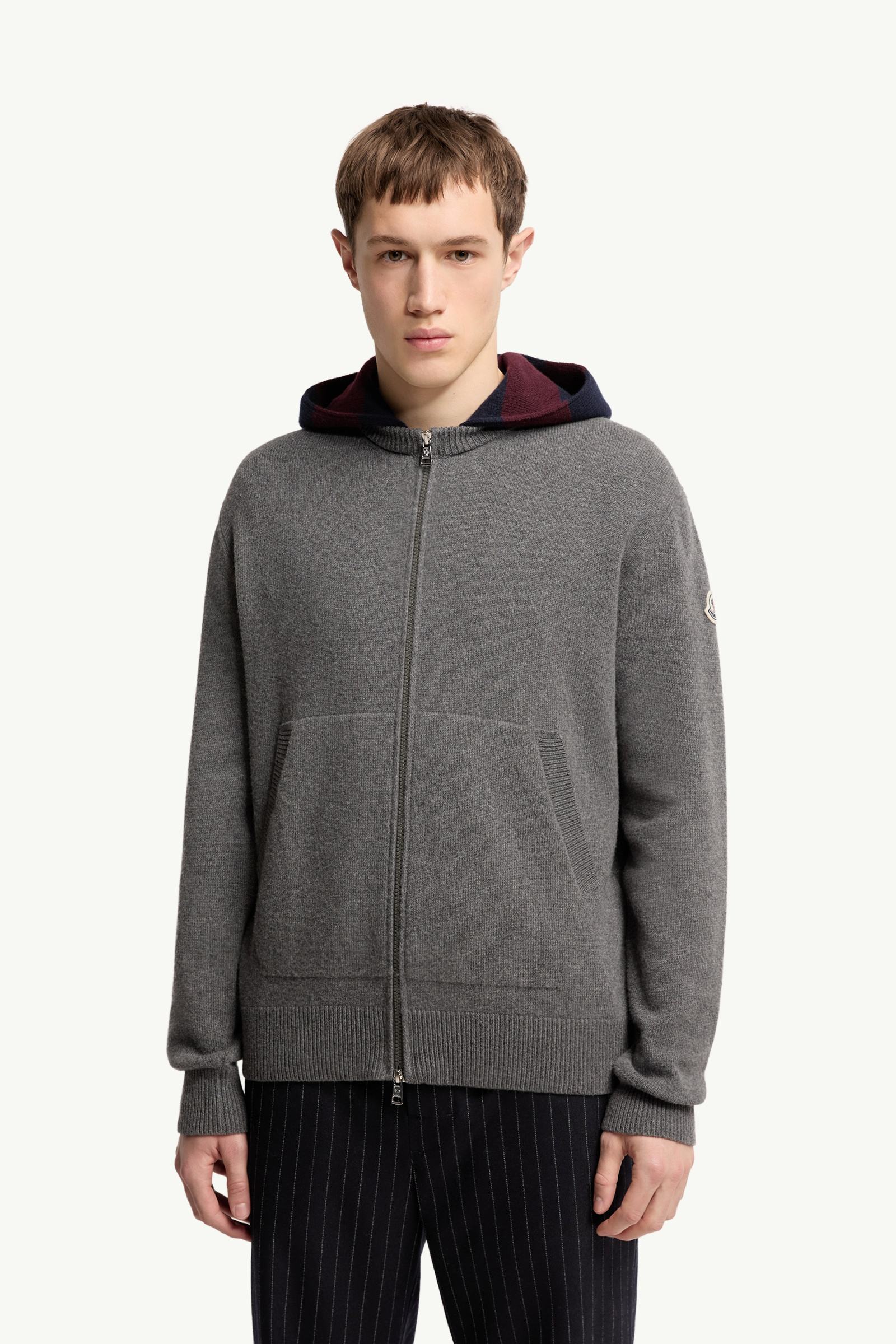 Moncler Striped Hood Wool & Cashmere Cardigan Dark Grey Dark Grey