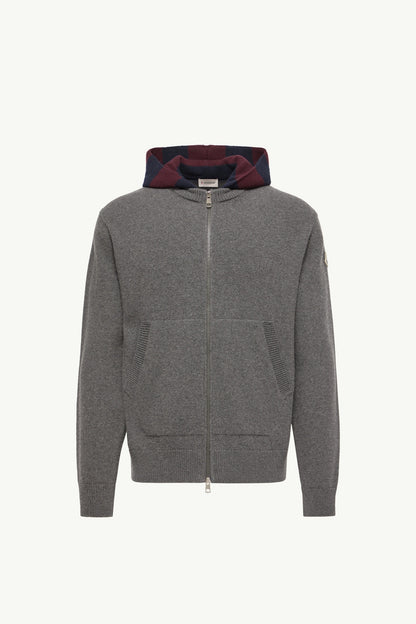 Moncler Striped Hood Wool & Cashmere Cardigan Dark Grey Dark Grey