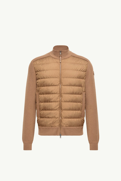 Moncler Wool & Cashmere Blend Padded Zip-Up Cardigan Brown Brown