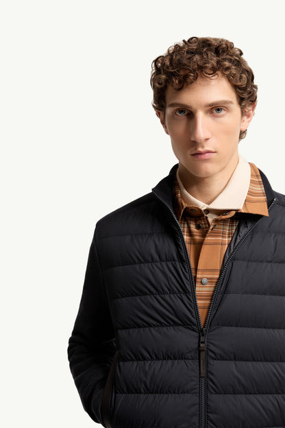 Moncler Wool & Cashmere Blend Padded Zip-Up Cardigan Navy Blue Navy Blue