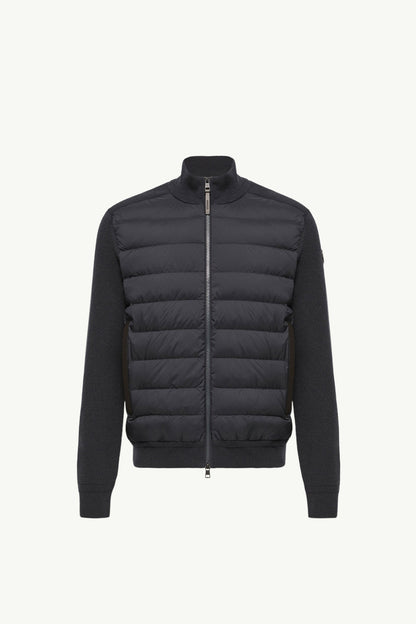 Moncler Wool & Cashmere Blend Padded Zip-Up Cardigan Navy Blue Navy Blue