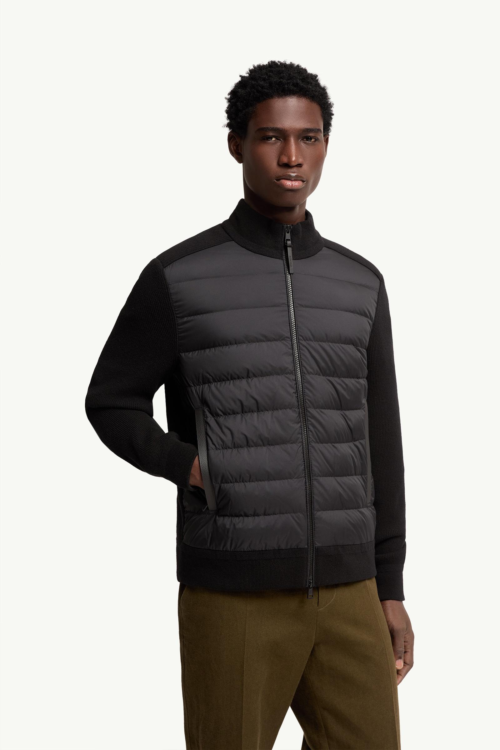 Moncler Wool & Cashmere Blend Padded Zip-Up Cardigan Black Black