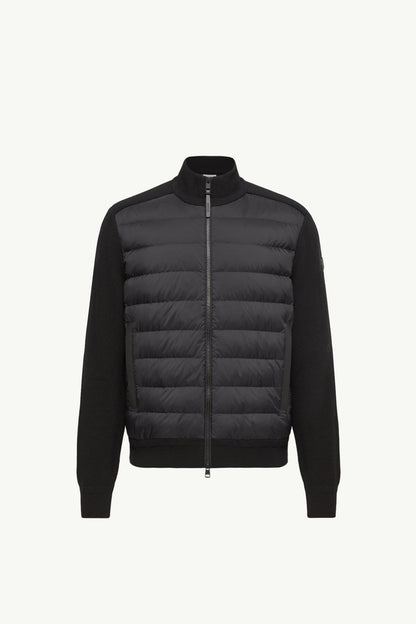 Moncler Wool & Cashmere Blend Padded Zip-Up Cardigan Black Black