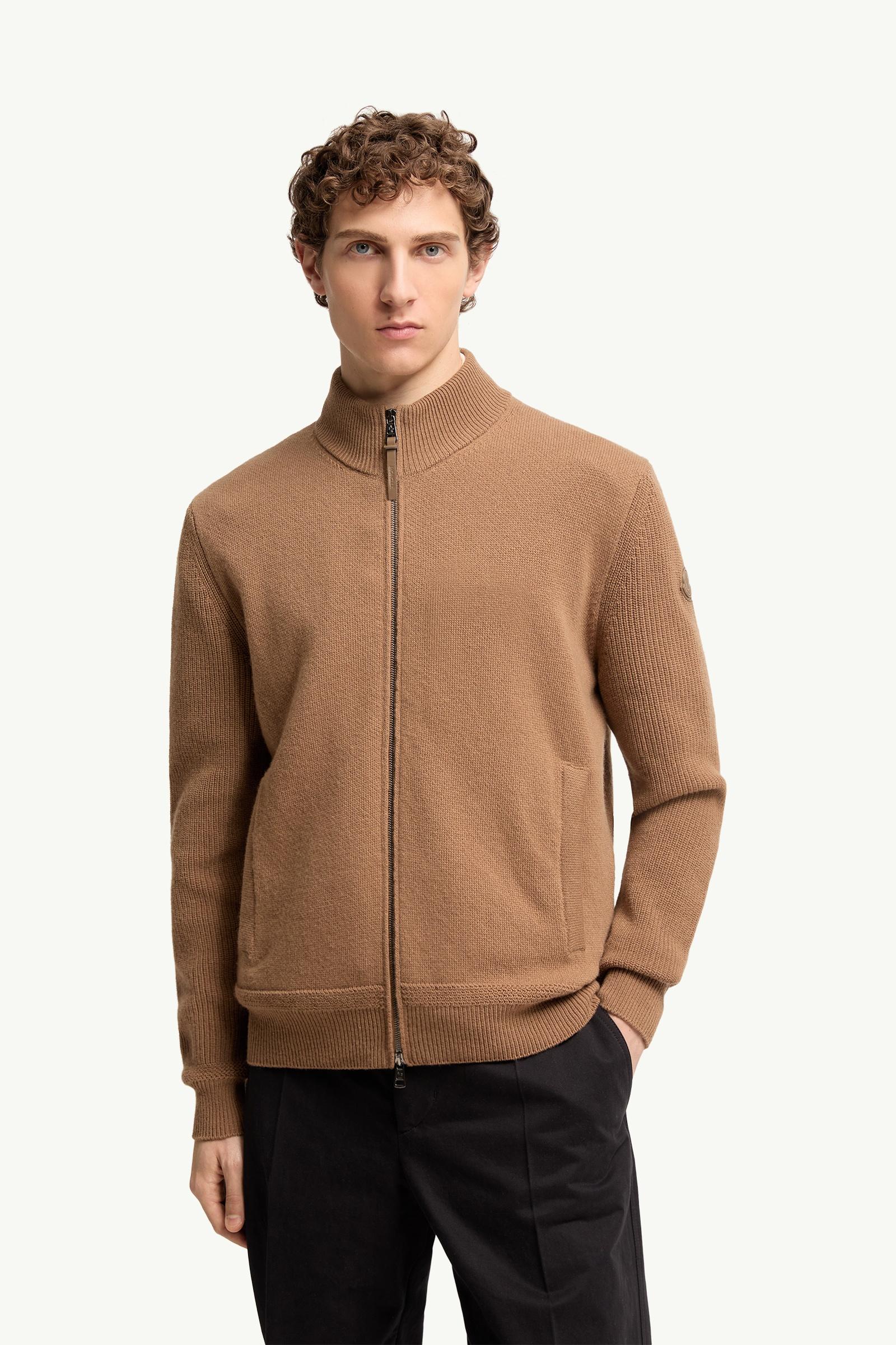 Moncler Wool & Cashmere Zip-Up Cardigan Light Brown Light Brown