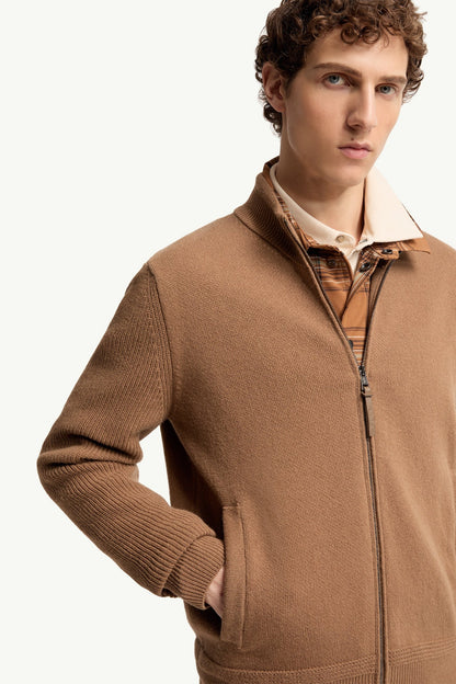 Moncler Wool & Cashmere Zip-Up Cardigan Light Brown Light Brown