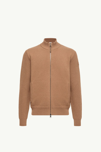 Moncler Wool & Cashmere Zip-Up Cardigan Light Brown Light Brown