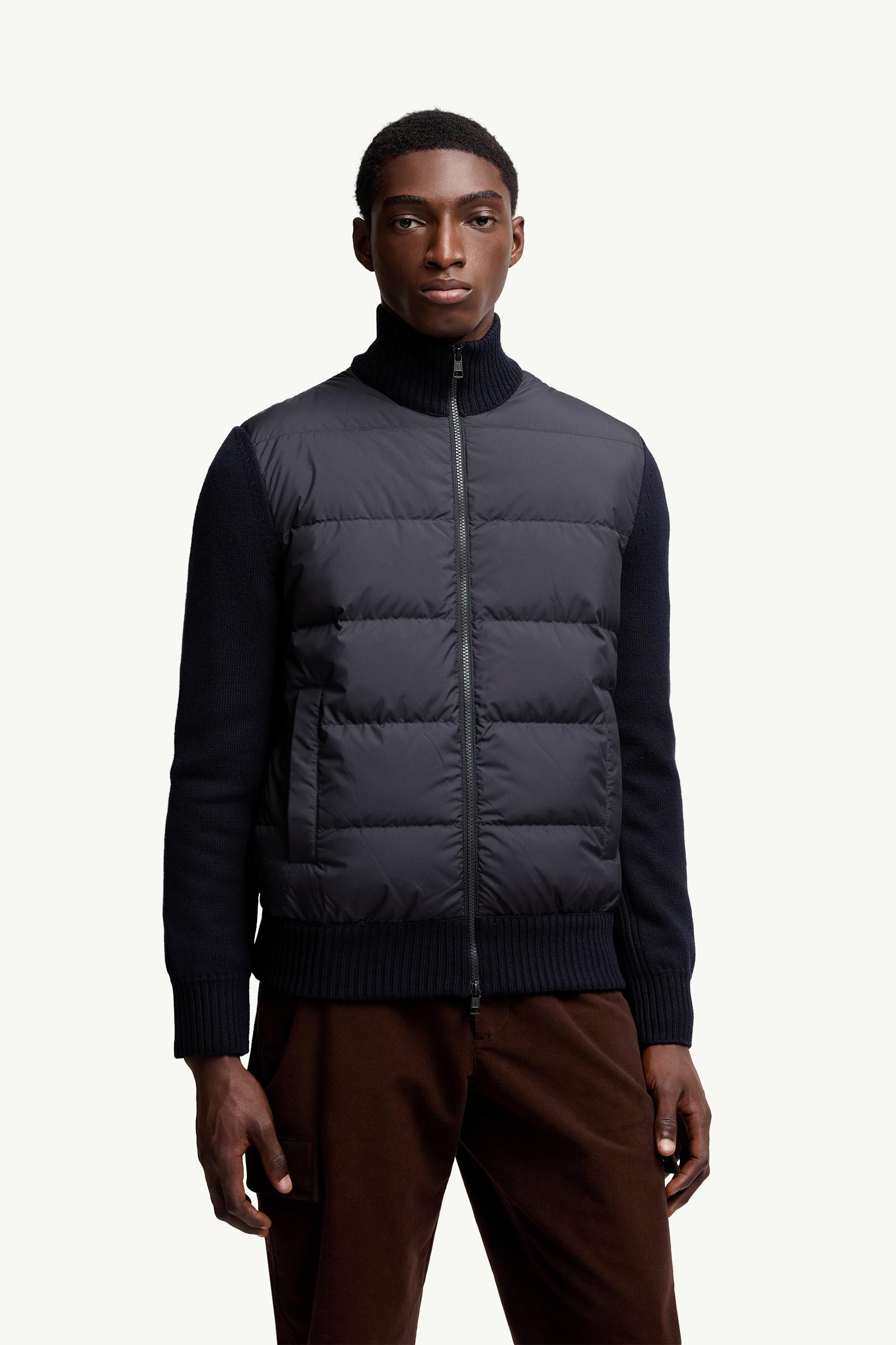 Moncler Padded Wool Zip-Up Cardigan Navy Blue Navy Blue
