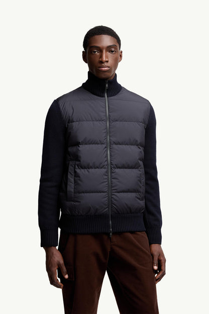 Moncler Padded Wool Zip-Up Cardigan Navy Blue Navy Blue