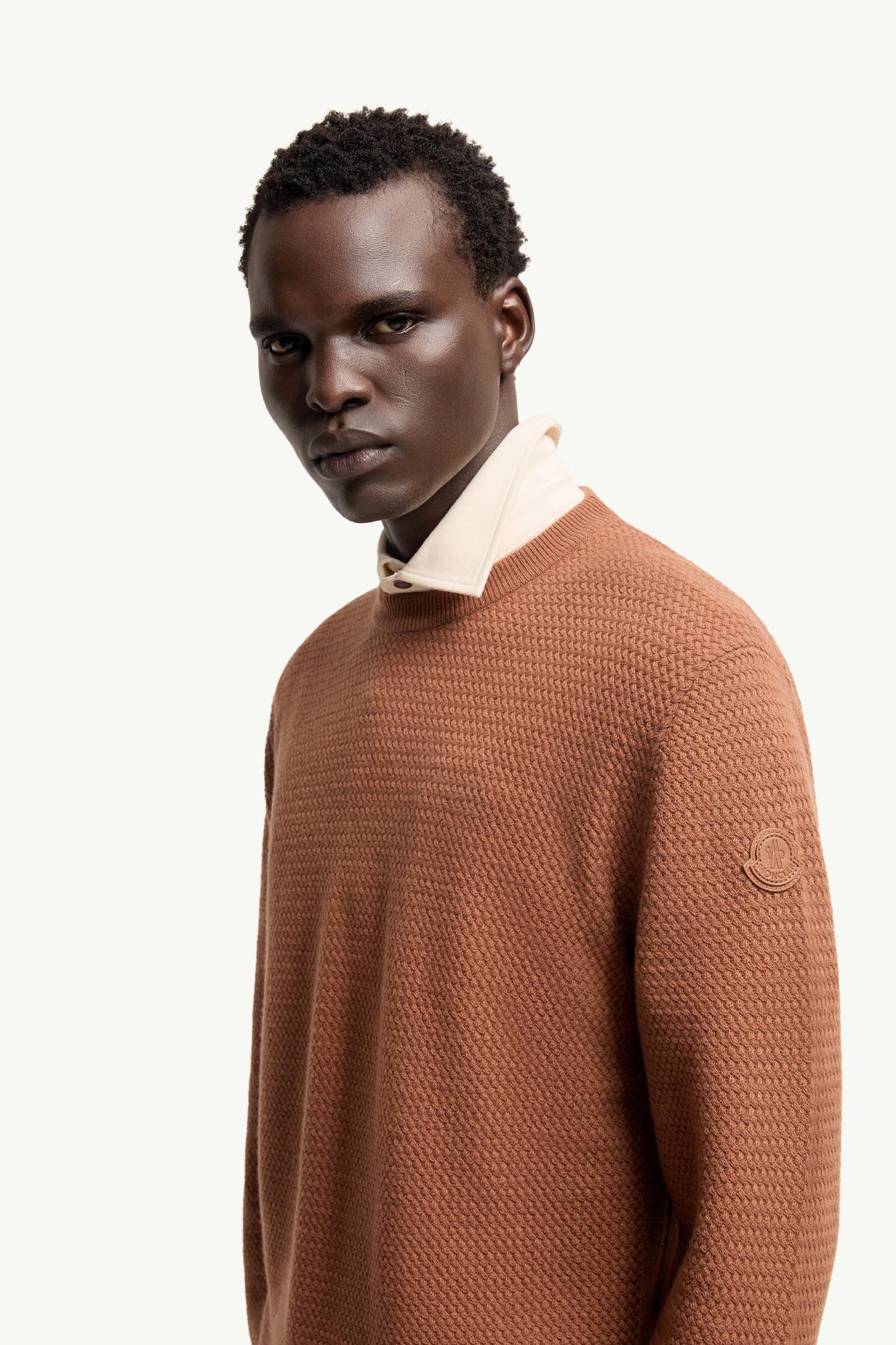 Moncler Textured Cashmere & Wool Sweater Red Brown Red Brown
