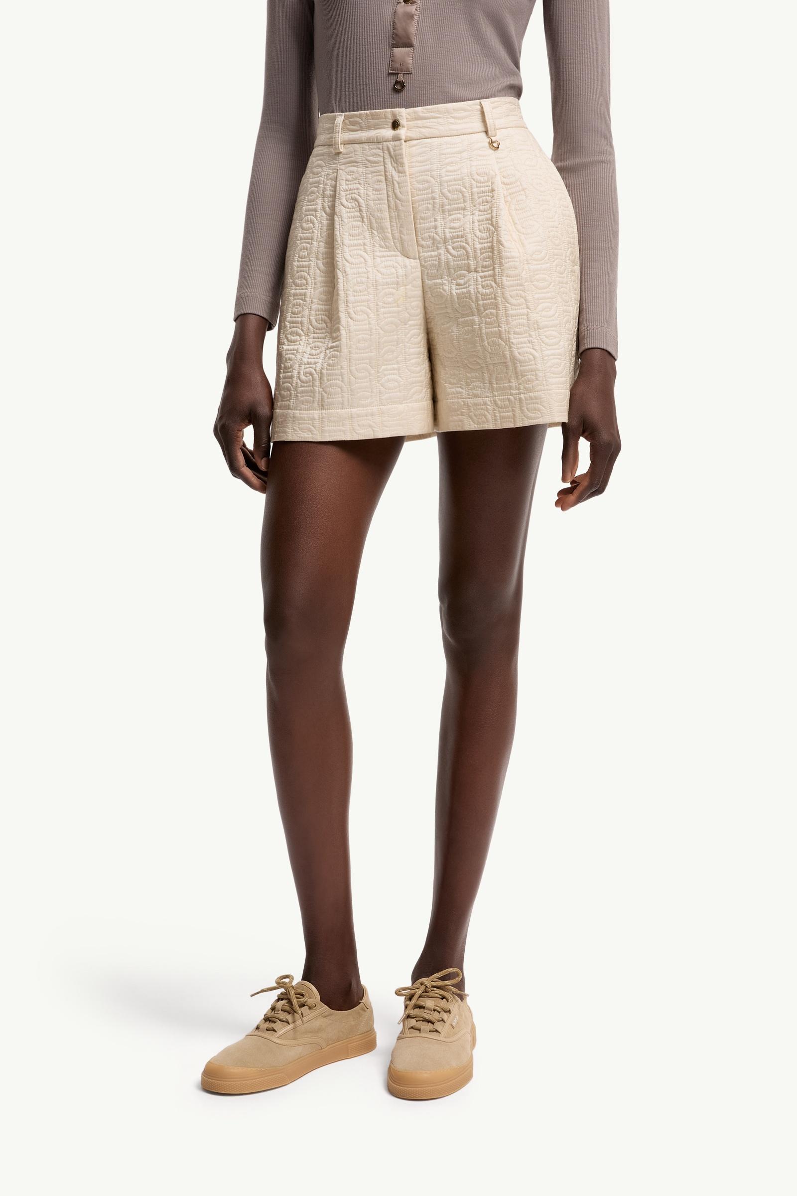Moncler Leather Logo Shorts Light Beige Light Beige