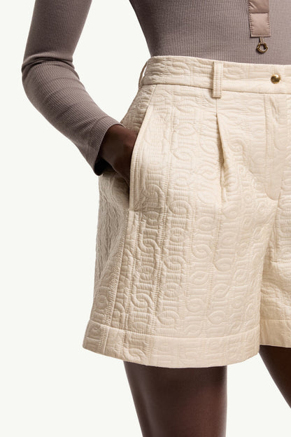 Moncler Leather Logo Shorts Light Beige Light Beige