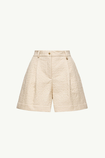 Moncler Leather Logo Shorts Light Beige Light Beige