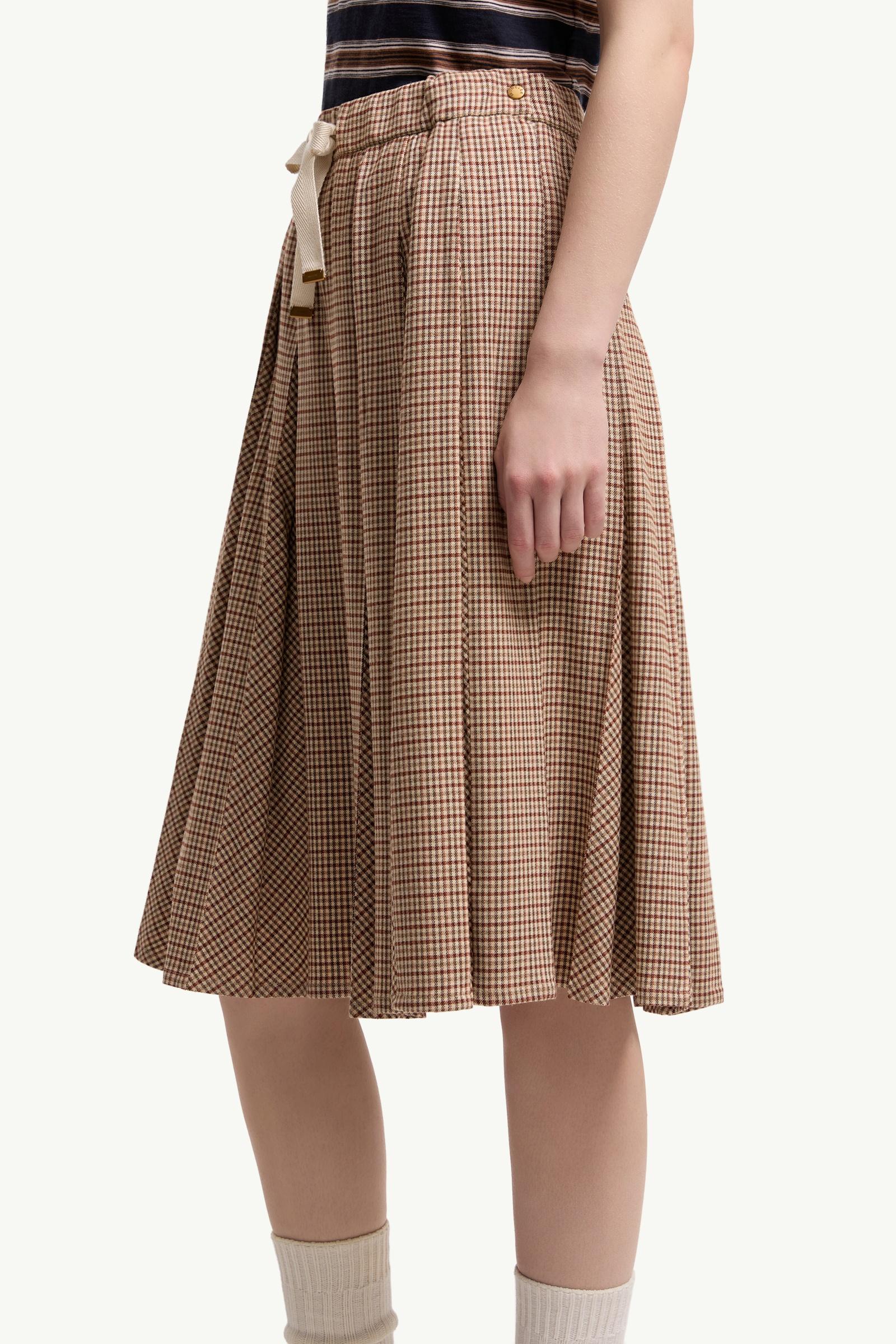 Moncler Microcheck Midi Wool Skirt Beige Beige