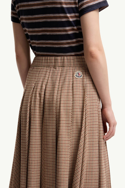 Moncler Microcheck Midi Wool Skirt Beige Beige