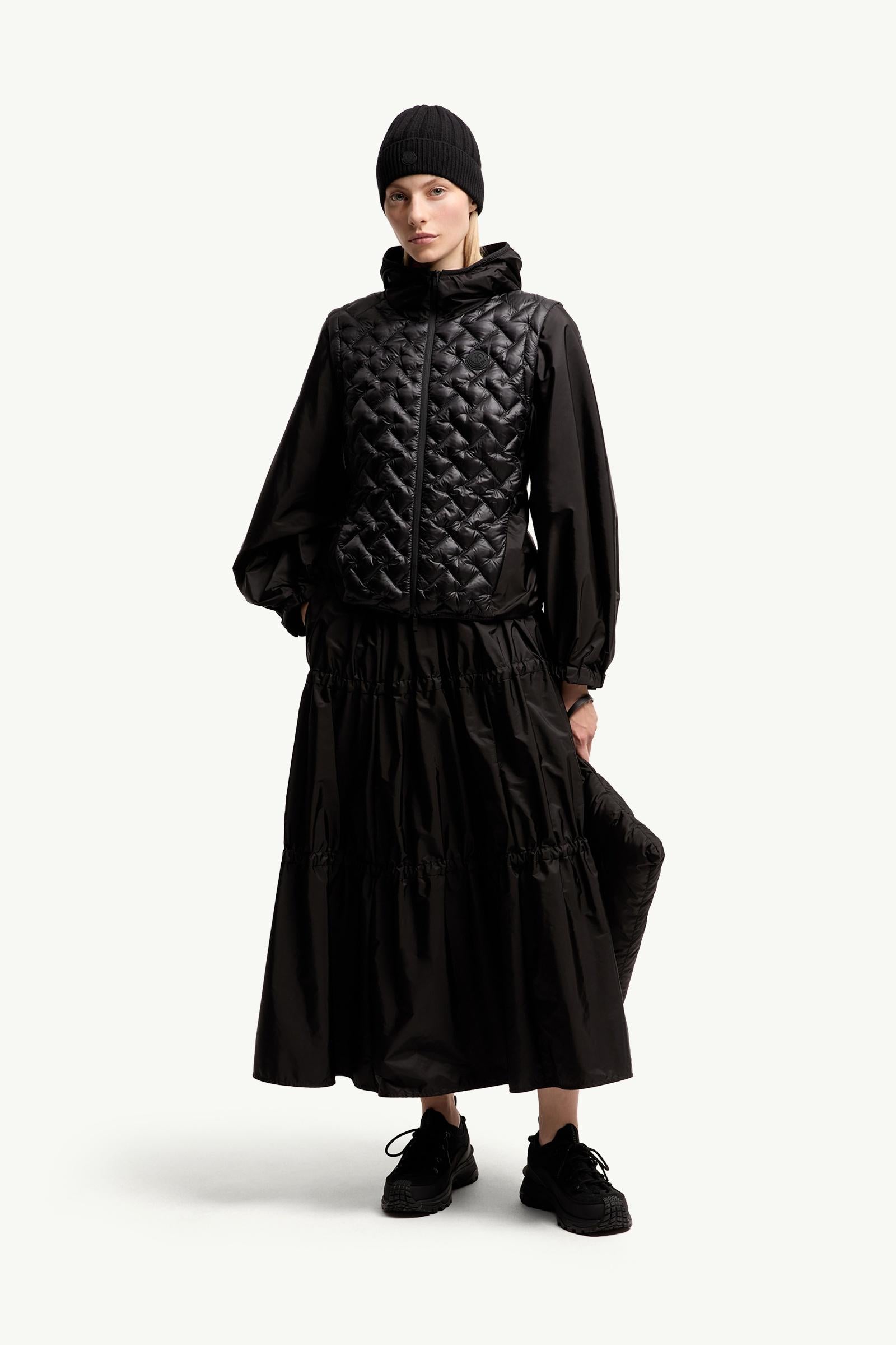 Moncler Ruffle Mid-Length Skirt Black Black
