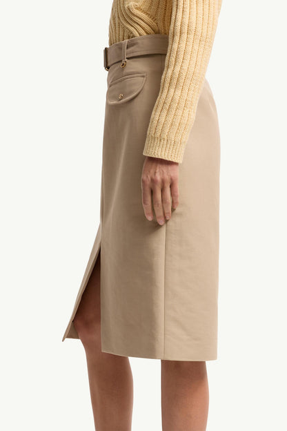 Moncler Belted Knee-Length Cotton Skirt Beige Beige