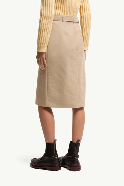 Moncler Belted Knee-Length Cotton Skirt Beige Beige