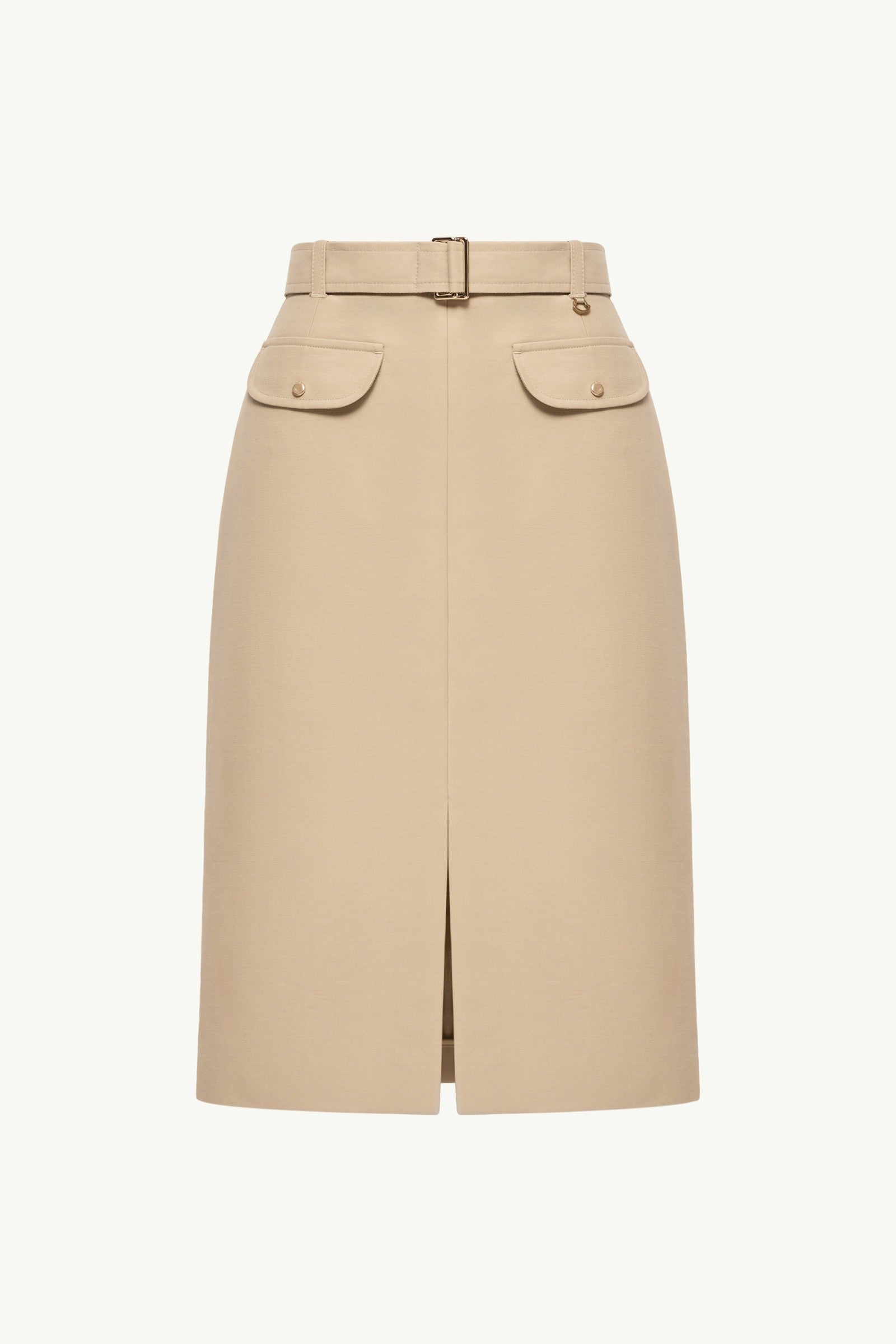Moncler Belted Knee-Length Cotton Skirt Beige Beige