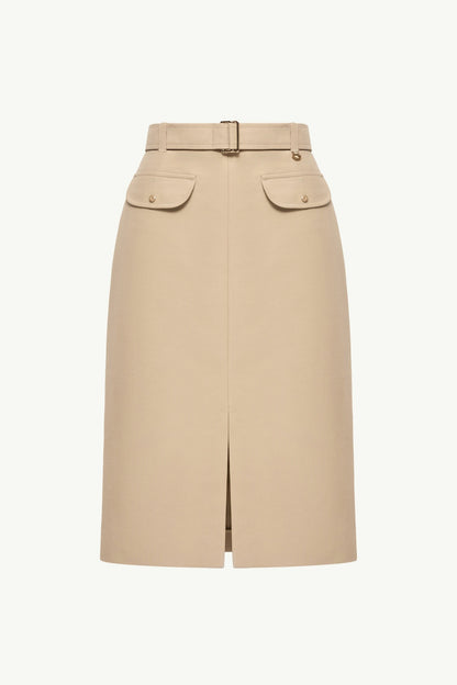 Moncler Belted Knee-Length Cotton Skirt Beige Beige