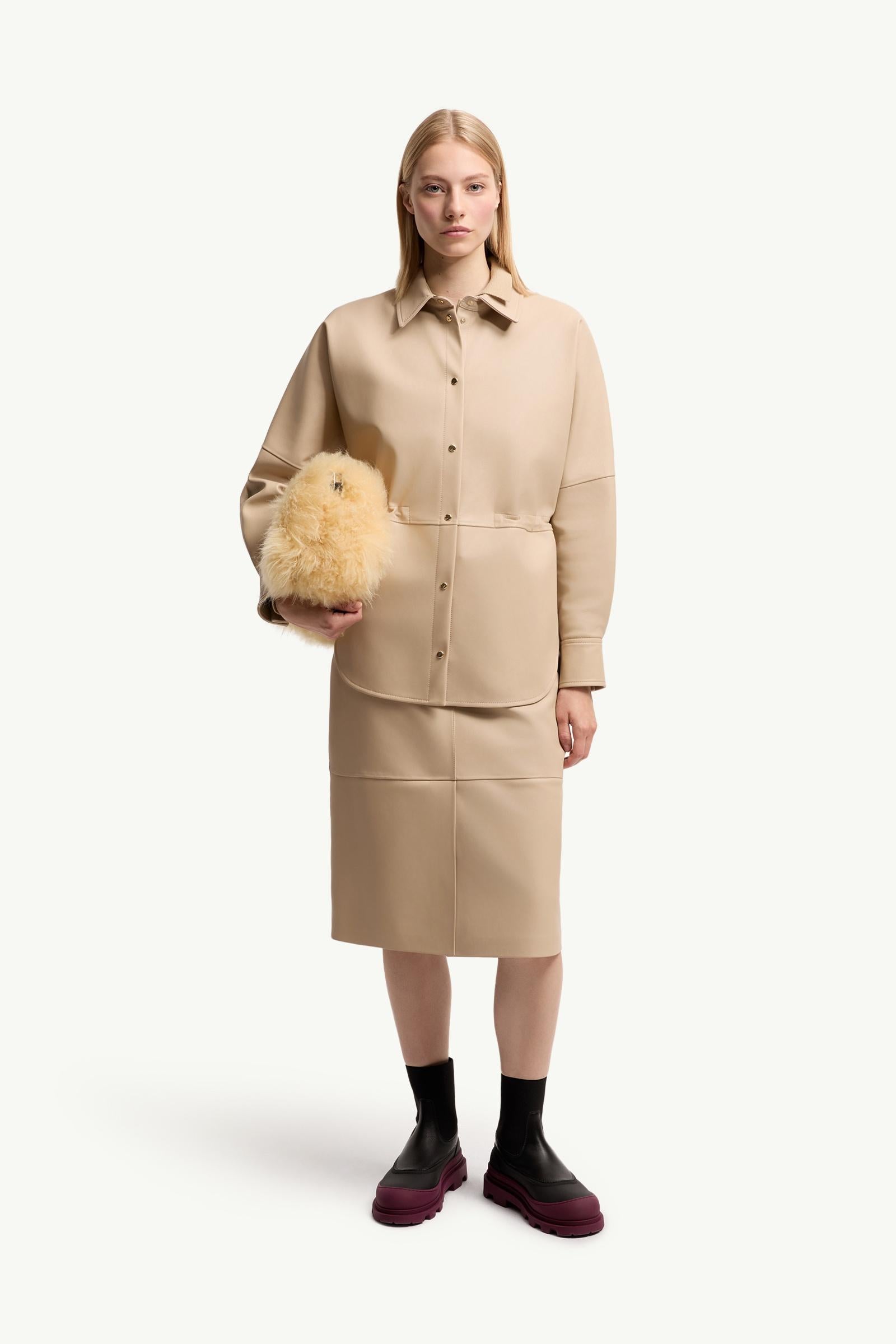Moncler Leather Long Sleeve Shirt Light Beige Light Beige