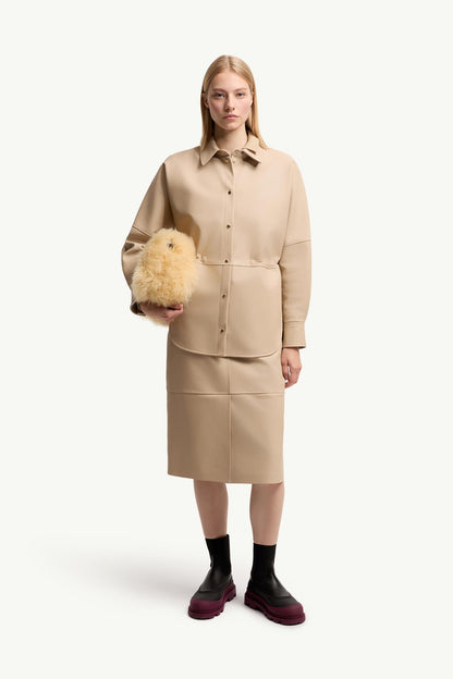 Moncler Leather Long Sleeve Shirt Light Beige Light Beige