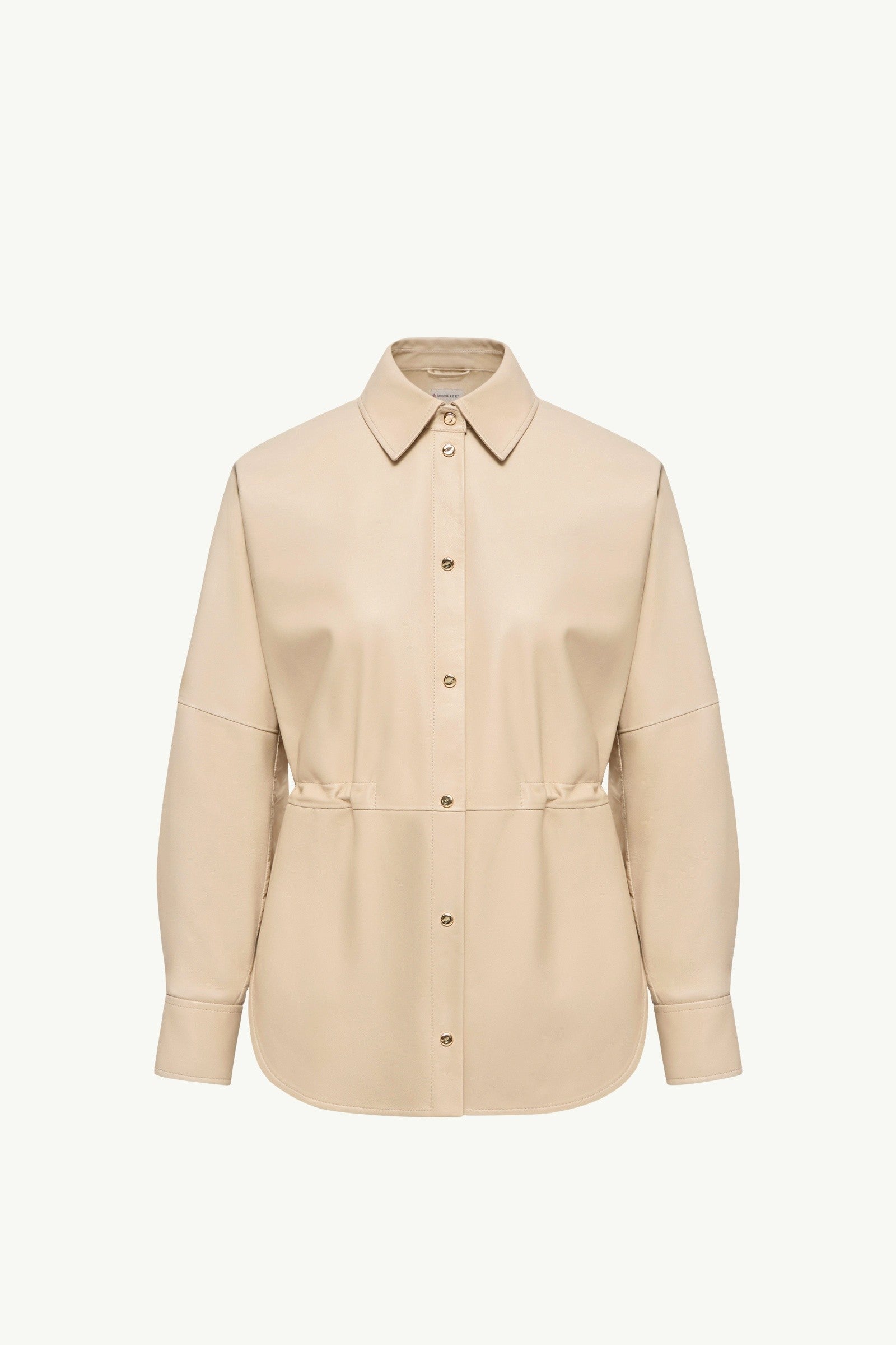 Moncler Leather Long Sleeve Shirt Light Beige Light Beige