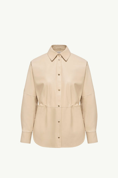 Moncler Leather Long Sleeve Shirt Light Beige Light Beige