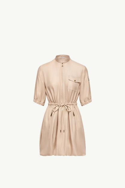 Moncler Silk Twill Mini Shirt Dress Light Beige Light Beige