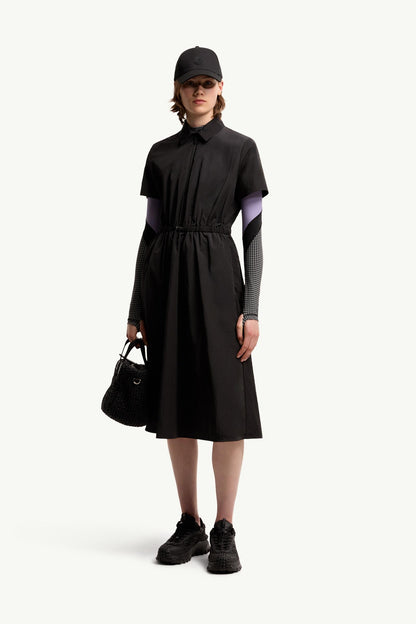 Moncler Pleated Mid-Length Shirt Dress Black Black