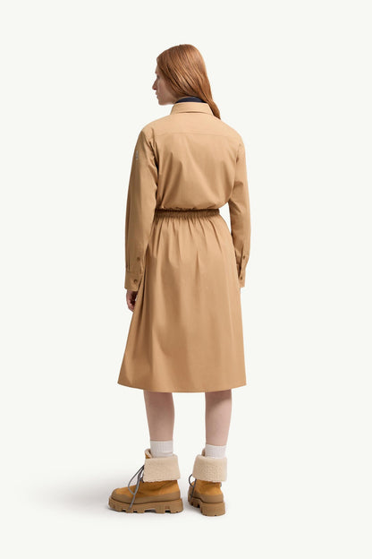 Moncler Cotton Blend Knee-Length Dress Beige Beige