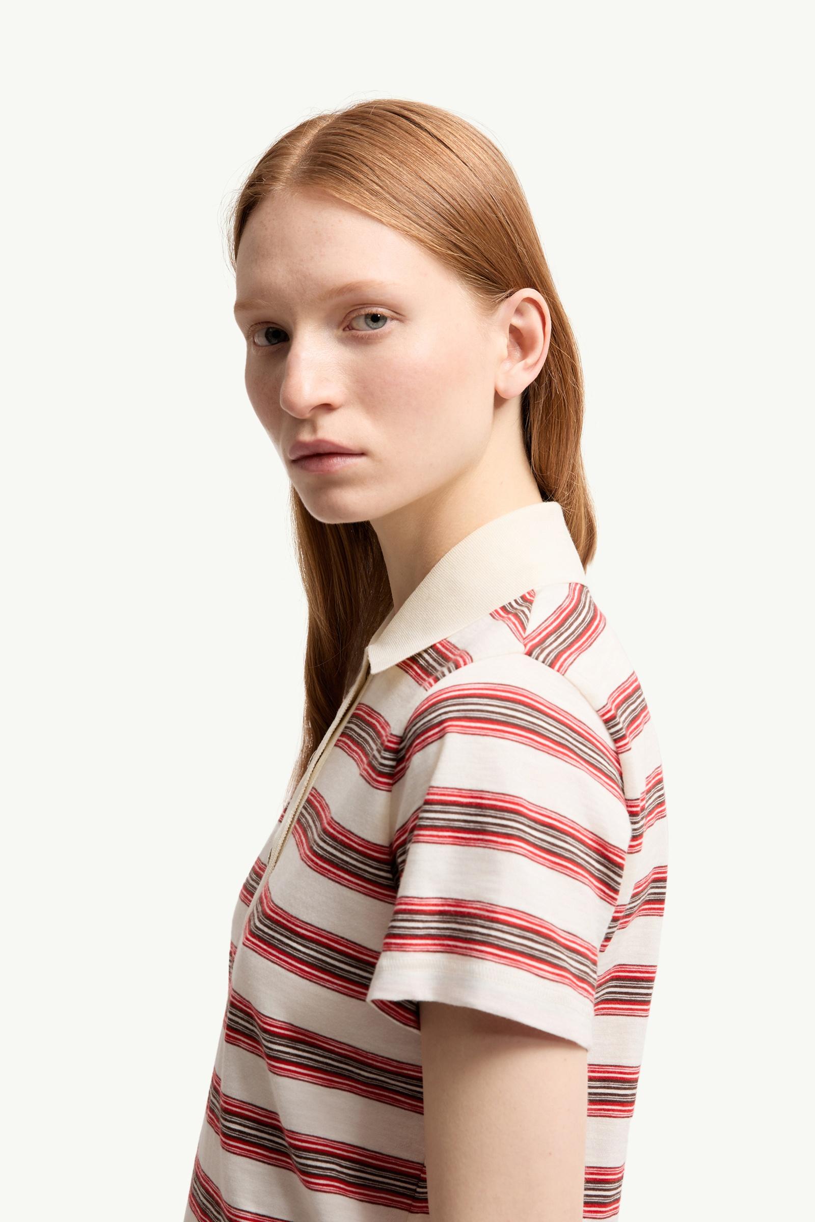 Moncler Striped Cotton Polo Shirt White & Red White & Red