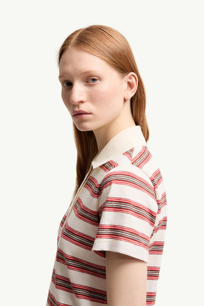Moncler Striped Cotton Polo Shirt White & Red White & Red