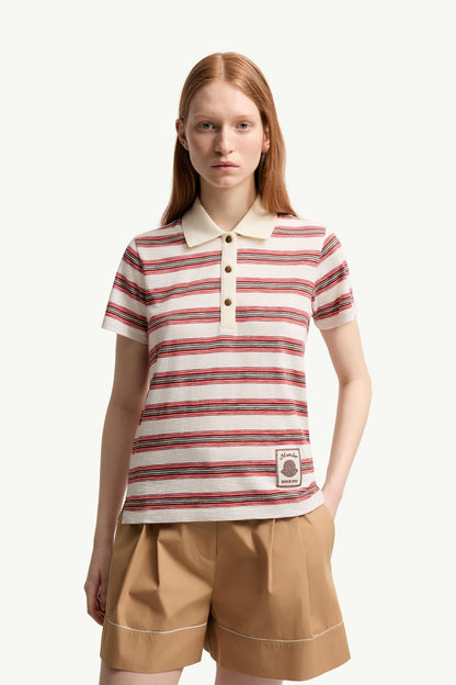 Moncler Striped Cotton Polo Shirt White & Red White & Red