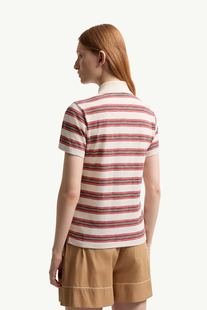 Moncler Striped Cotton Polo Shirt White & Red White & Red