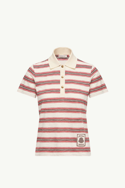 Moncler Striped Cotton Polo Shirt White & Red White & Red