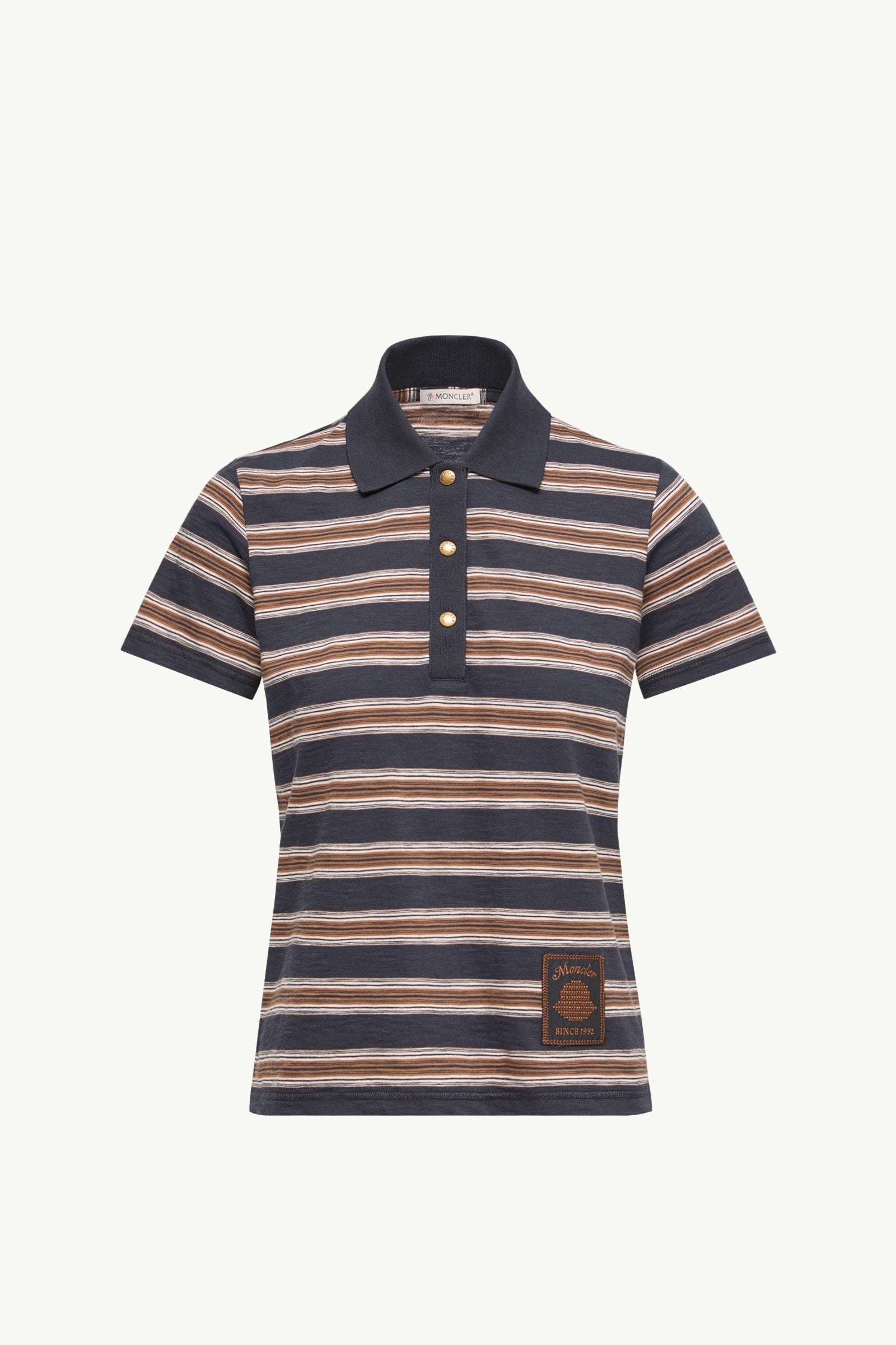 Moncler Striped Cotton Polo Shirt Blue & Brown Blue & Brown