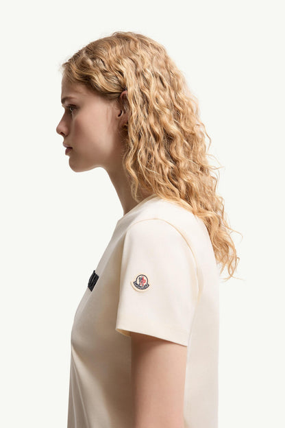 Moncler Embroidered Tonal Logo Cotton T-Shirt White White
